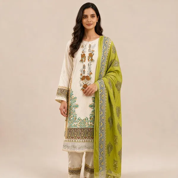 Green_And_Cream_Premium_Cotton_Unstitched_Suit_With_Dupatta_For_Women