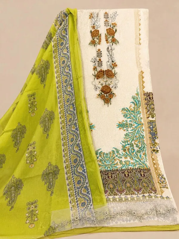 Green_And_Cream_Premium_Cotton_Unstitched_Suit_With_Dupatta_For_Women