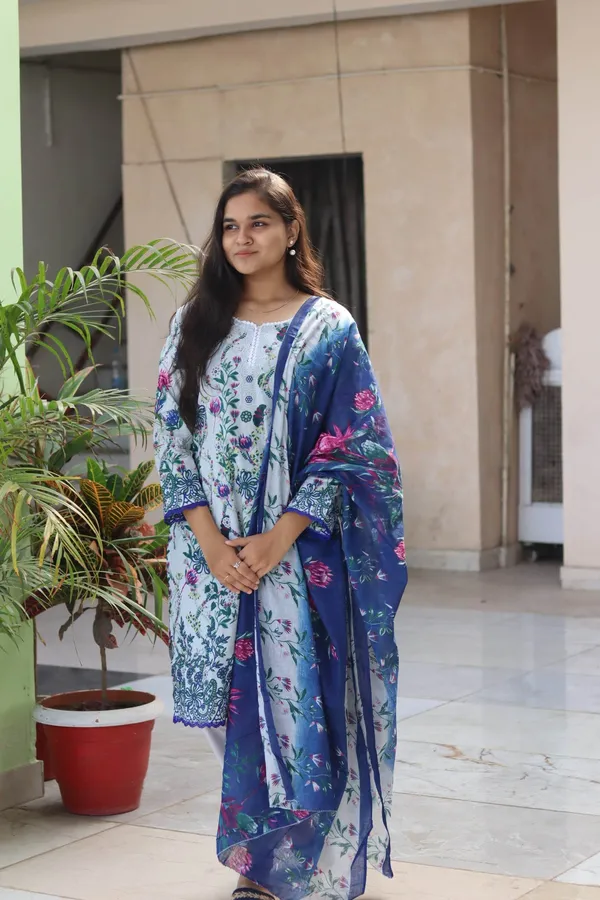 White_Premium_Cotton_Kurti_With_Pant_And_Dupatta_Set_For_Women