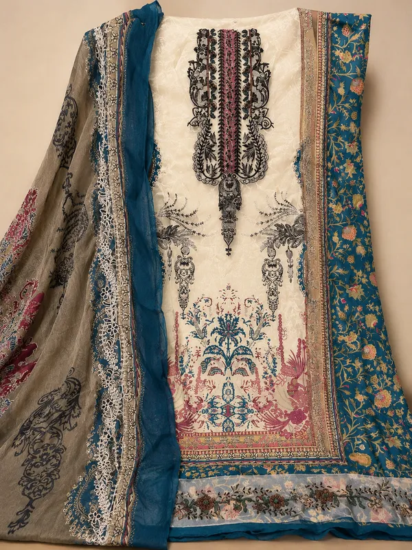 Blue_And_Cream_Premium_Polyester_Unstitched_Suit_With_Dupatta_For_Women