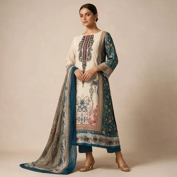 Blue_And_Cream_Premium_Polyester_Unstitched_Suit_With_Dupatta_For_Women