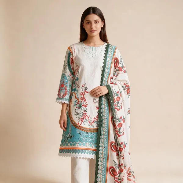 Off_White_Premium_Cotton_Kurti_With_Pant_And_Dupatta_Set_For_Women