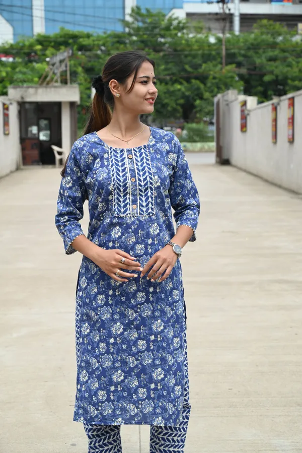Indigo_Premium_Cotton_Kurti_Pant_For_Women