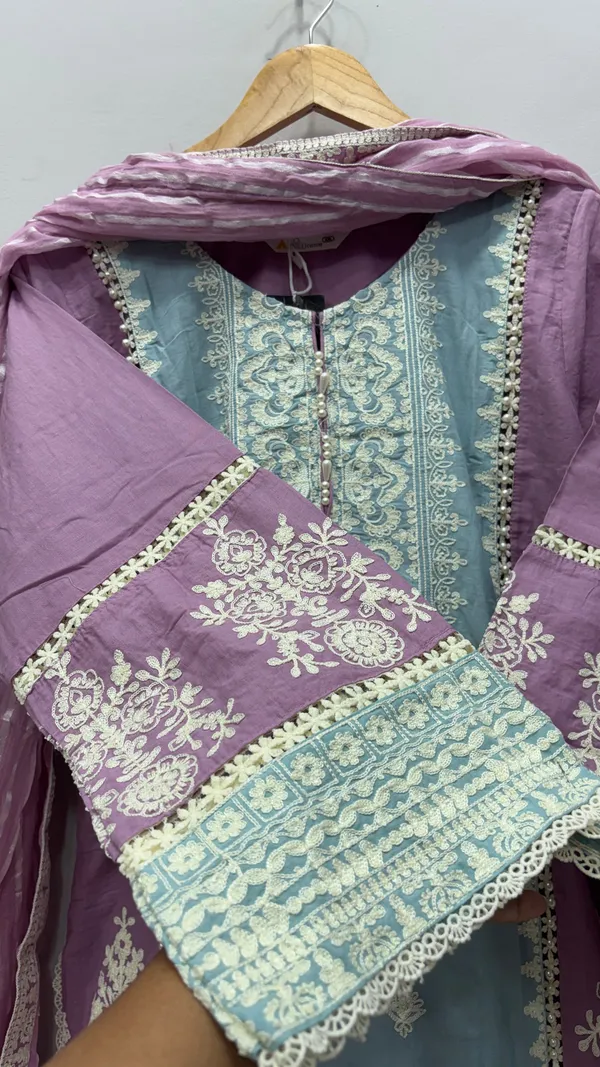 Lavender_Premium_Rayon_Kurti_With_Pant_And_Dupatta_Set_For_Women