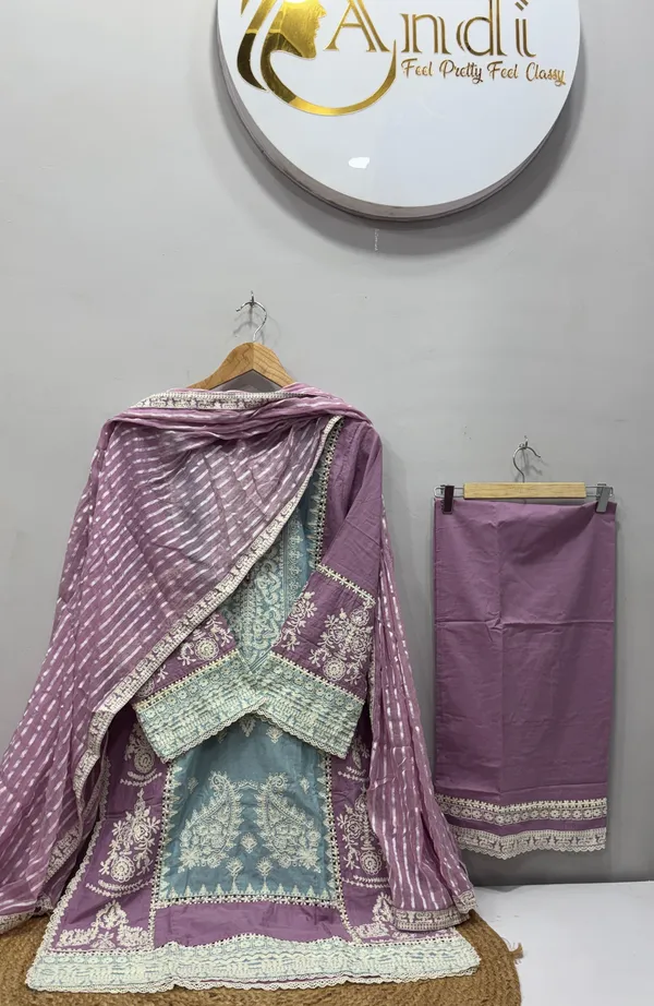 Lavender_Premium_Rayon_Kurti_With_Pant_And_Dupatta_Set_For_Women