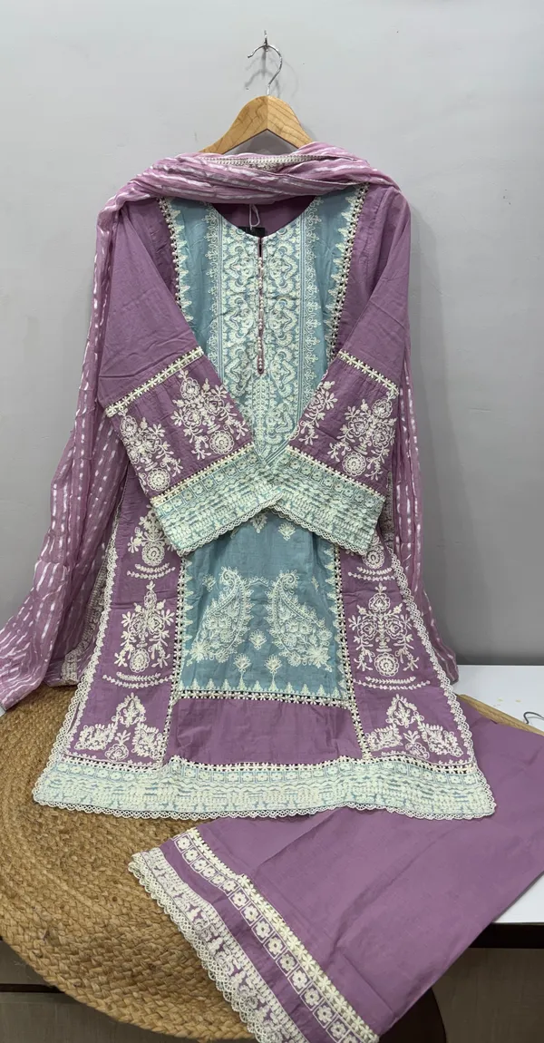 Lavender_Premium_Rayon_Kurti_With_Pant_And_Dupatta_Set_For_Women