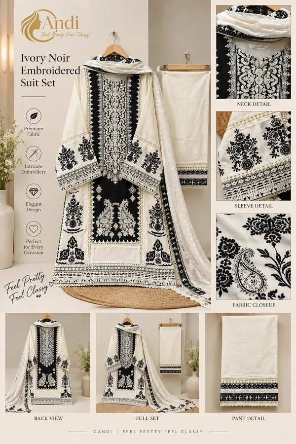 Ivory_And_Black_Premium_Rayon_Kurti_With_Pant_And_Dupatta_Set_For_Women