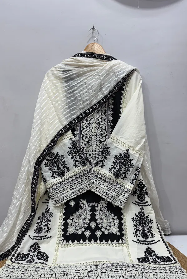 Ivory_And_Black_Premium_Rayon_Kurti_With_Pant_And_Dupatta_Set_For_Women