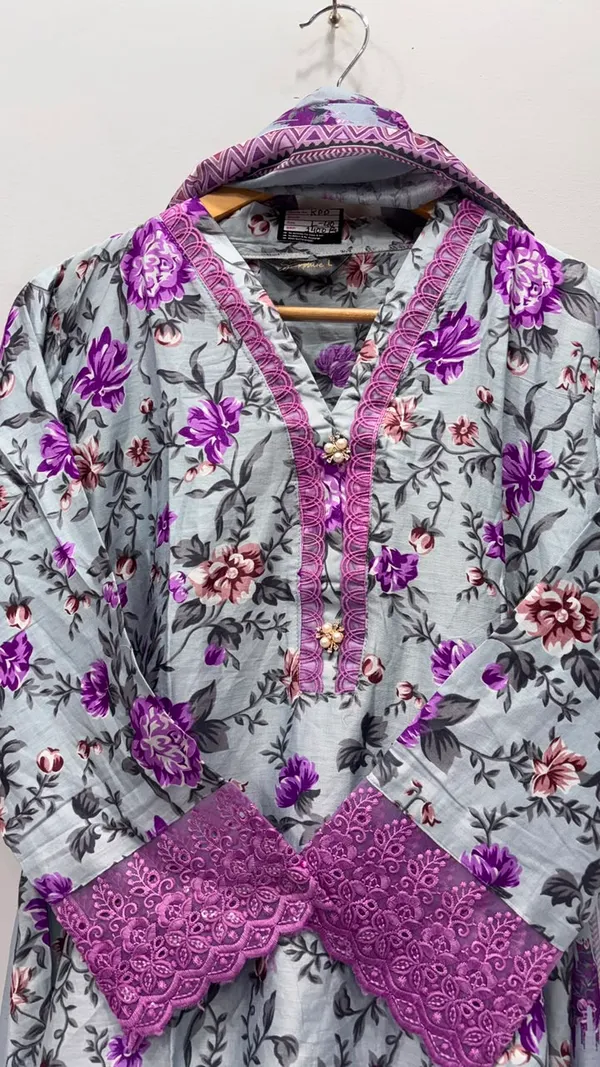 Lavender_Premium_Rayon_Kurti_With_Pant_And_Dupatta_Set_For_Women