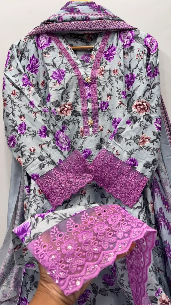 Lavender_Premium_Rayon_Kurti_With_Pant_And_Dupatta_Set_For_Women