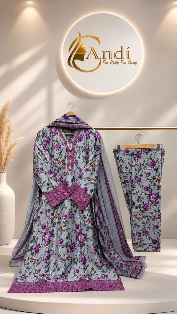 Lavender_Premium_Rayon_Kurti_With_Pant_And_Dupatta_Set_For_Women
