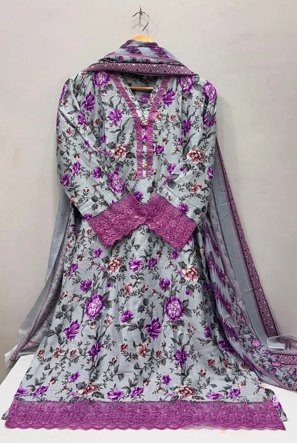 Lavender_Premium_Rayon_Kurti_With_Pant_And_Dupatta_Set_For_Women