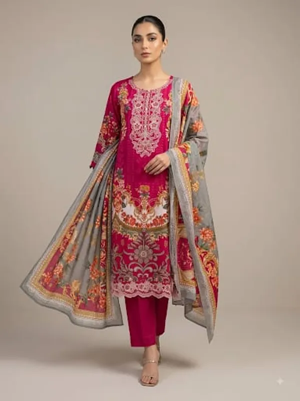 Red_Premium_Cotton_Kurti_With_Pant_And_Dupatta_Set_For_Women
