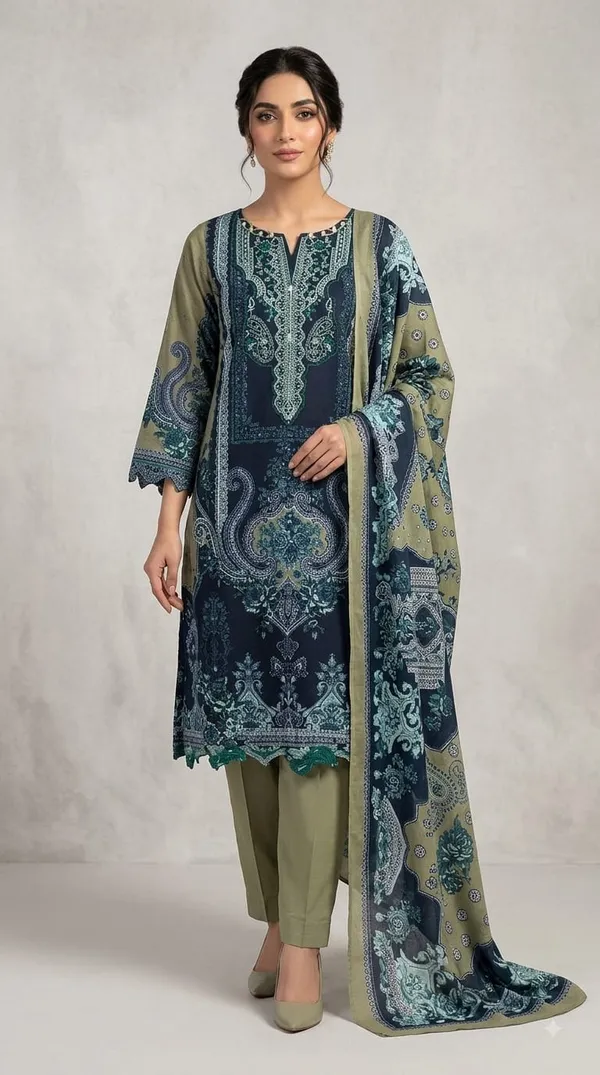 Blue_Premium_Cotton_Kurti_With_Pant_And_Dupatta_Set_For_Women