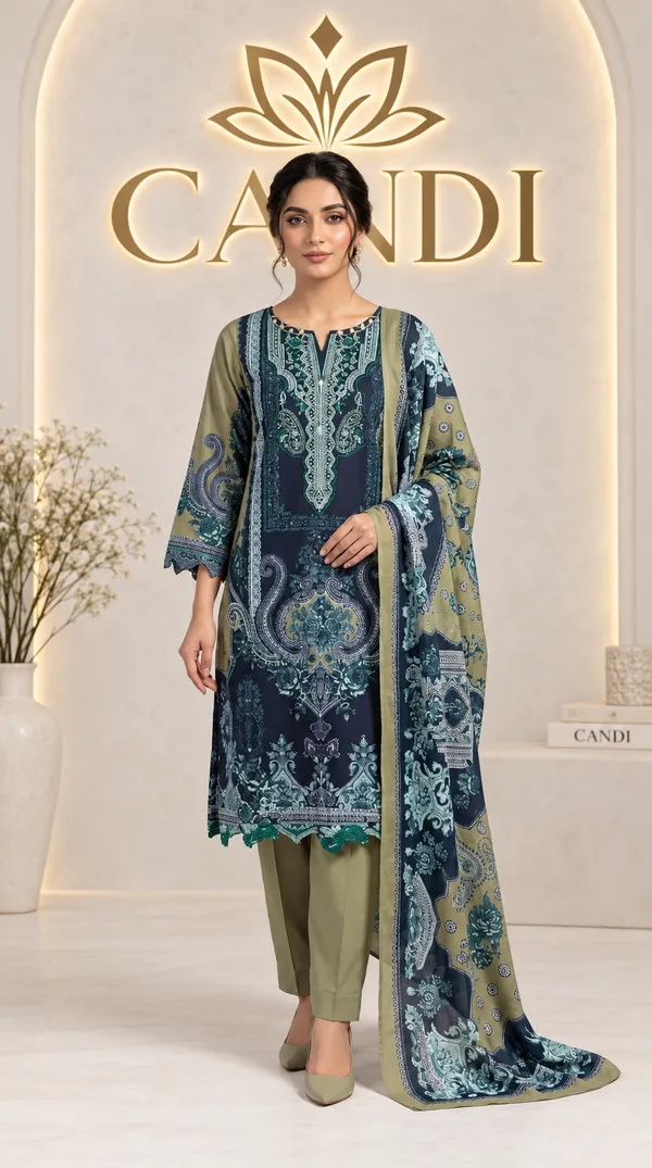 Blue_Premium_Cotton_Kurti_With_Pant_And_Dupatta_Set_For_Women