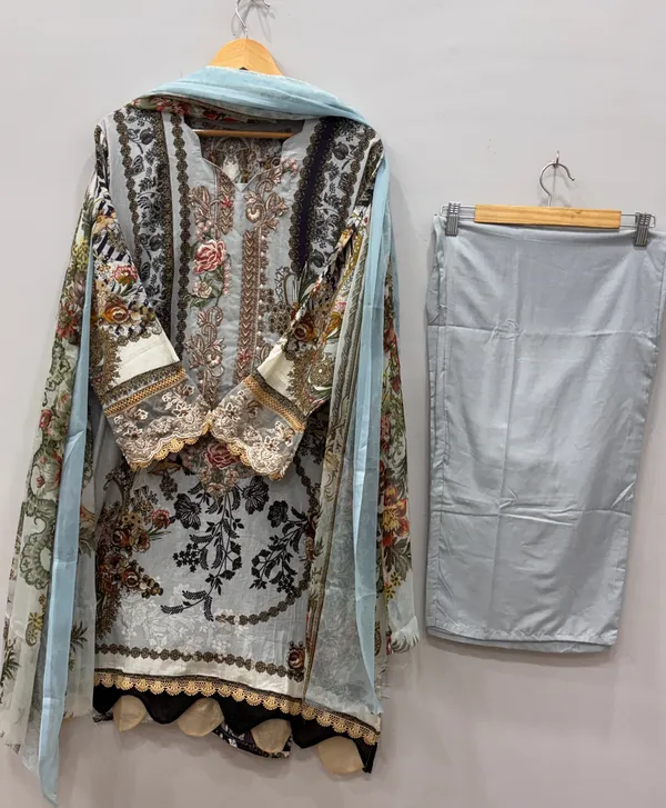 Blue_Premium_Cotton_Kurti_With_Pant_And_Dupatta_Set_For_Women