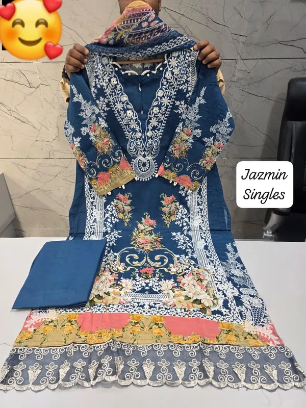 Blue_Premium_Cotton_Kurti_With_Pant_And_Dupatta_Set_For_Women