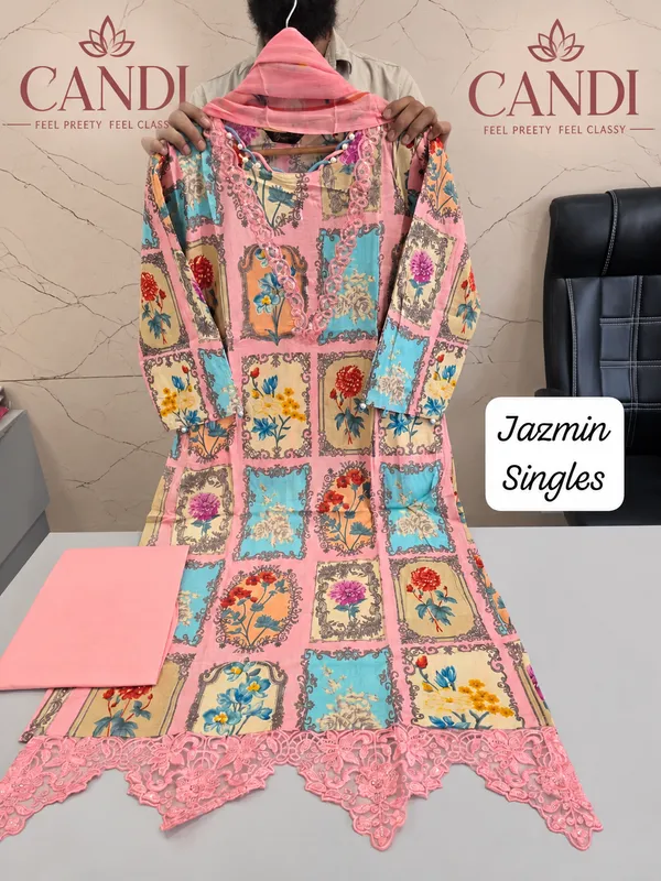 Pink_And_Multicolor_Premium_Cotton_Kurti_With_Pant_And_Dupatta_Set_For_Women