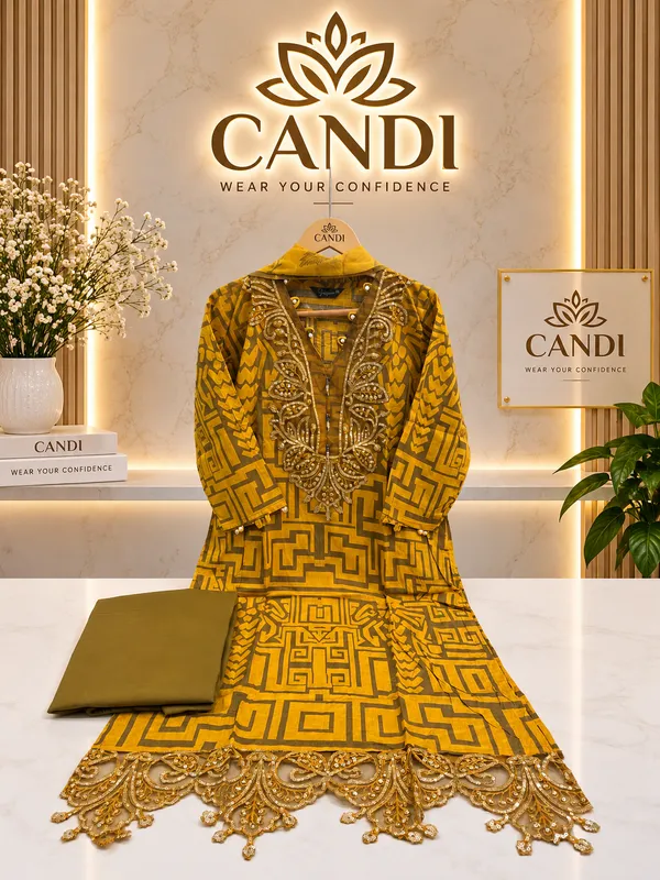 Mustard_Premium_Cotton_Kurti_With_Pant_And_Dupatta_Set_For_Women