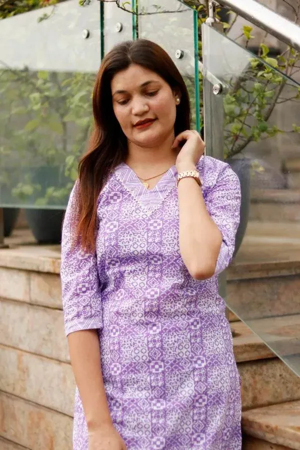 Lavender_Premium_Cotton_Kurti_With_Pant_And_Dupatta_Set_For_Women