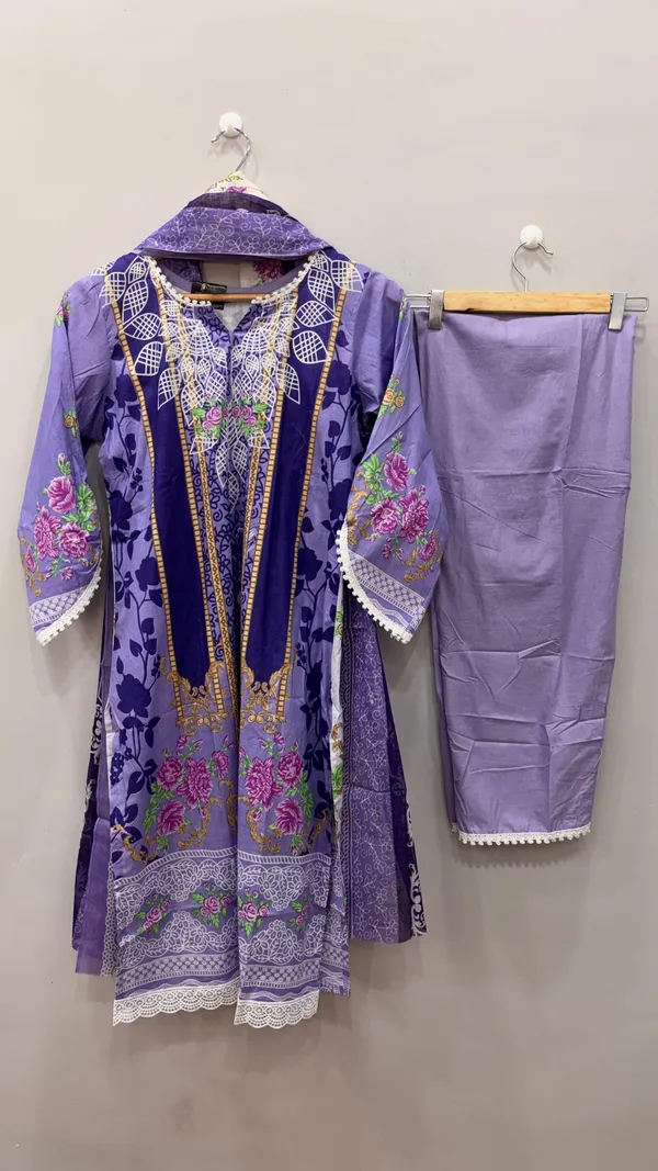 Lavender_Premium_Cotton_Kurti_With_Pant_And_Dupatta_Set_For_Women