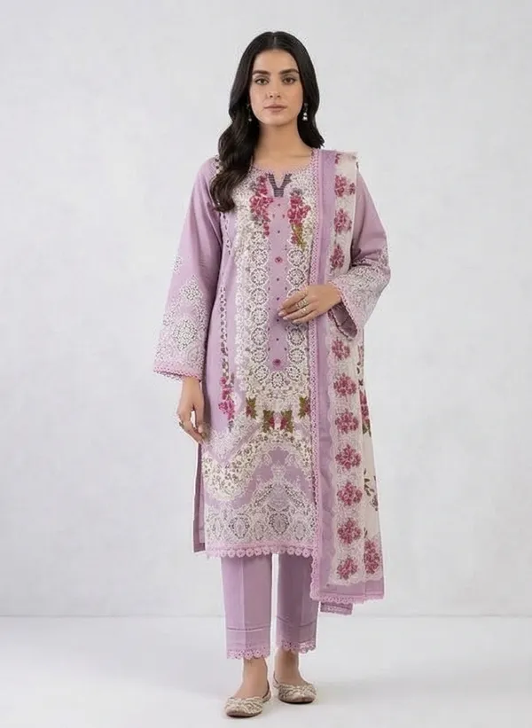 Lavender_Premium_Cotton_Kurti_With_Pant_And_Dupatta_Set_For_Women