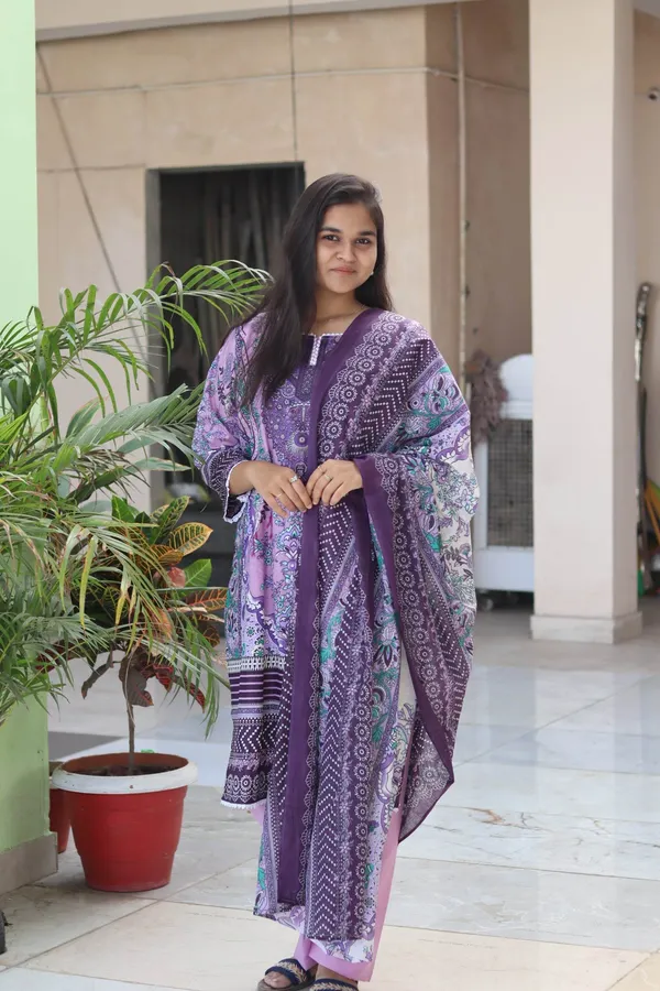 Lavender_Premium_Cotton_Kurti_With_Pant_And_Dupatta_Set_For_Women