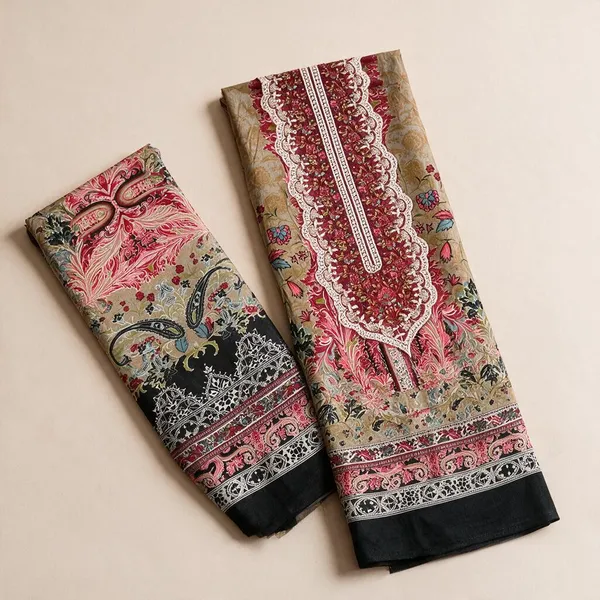 Maroon_And_Black_Premium_Cotton_Unstitched_Suit_With_Dupatta_For_Women