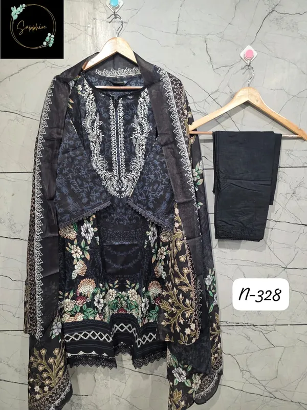 Black_Premium_Cotton_Kurti_With_Pant_And_Dupatta_Set_For_Women
