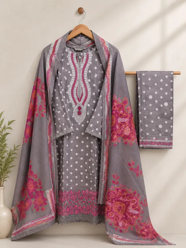 Grey_Premium_Cotton_Kurti_With_Pant_And_Dupatta_Set_For_Women