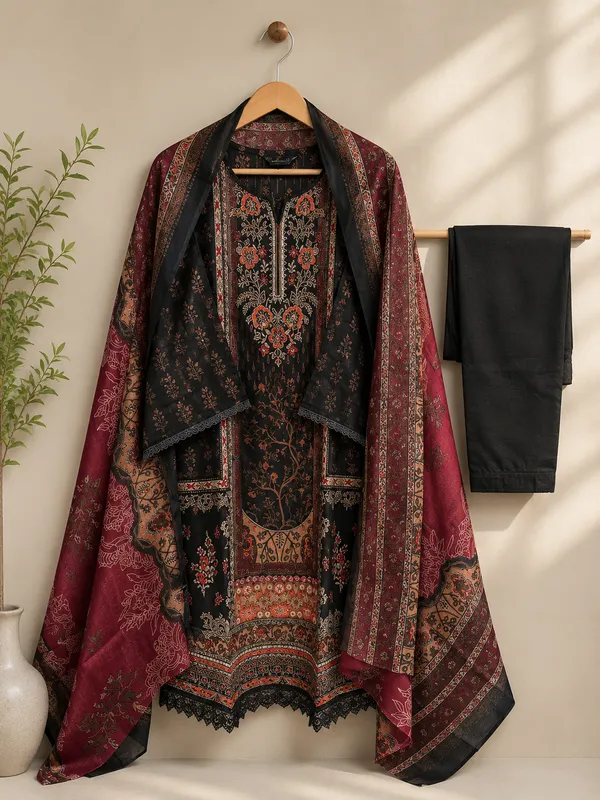 Mulberry_And_Wine_Premium_Cotton_Kurti_With_Pant_And_Dupatta_Set_For_Women