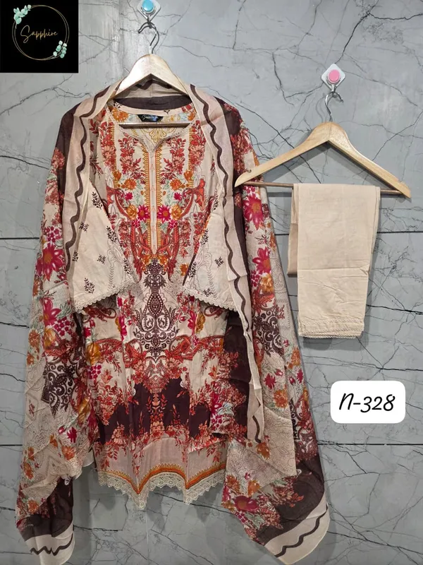 Ivory_And_Rust_Premium_Cotton_Kurti_With_Pant_And_Dupatta_Set_For_Women