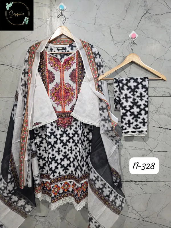 Black_Premium_Cotton_Kurti_With_Pant_And_Dupatta_Set_For_Women