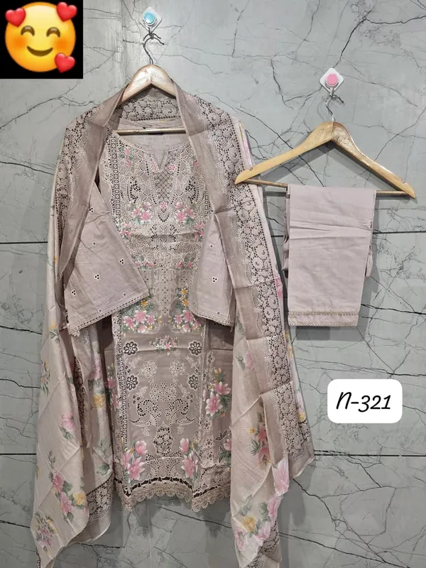 Beige_Premium_Cotton_Kurti_With_Pant_And_Dupatta_Set_For_Women