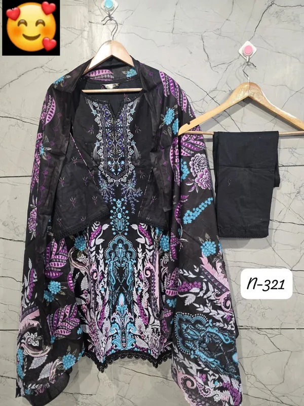 Black_And_Multicolor_Premium_Cotton_Kurti_With_Pant_And_Dupatta_Set_For_Women