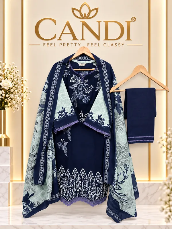 Blue_Premium_Cotton_Kurti_With_Pant_And_Dupatta_Set_For_Women