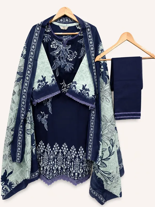 Blue_Premium_Cotton_Kurti_With_Pant_And_Dupatta_Set_For_Women