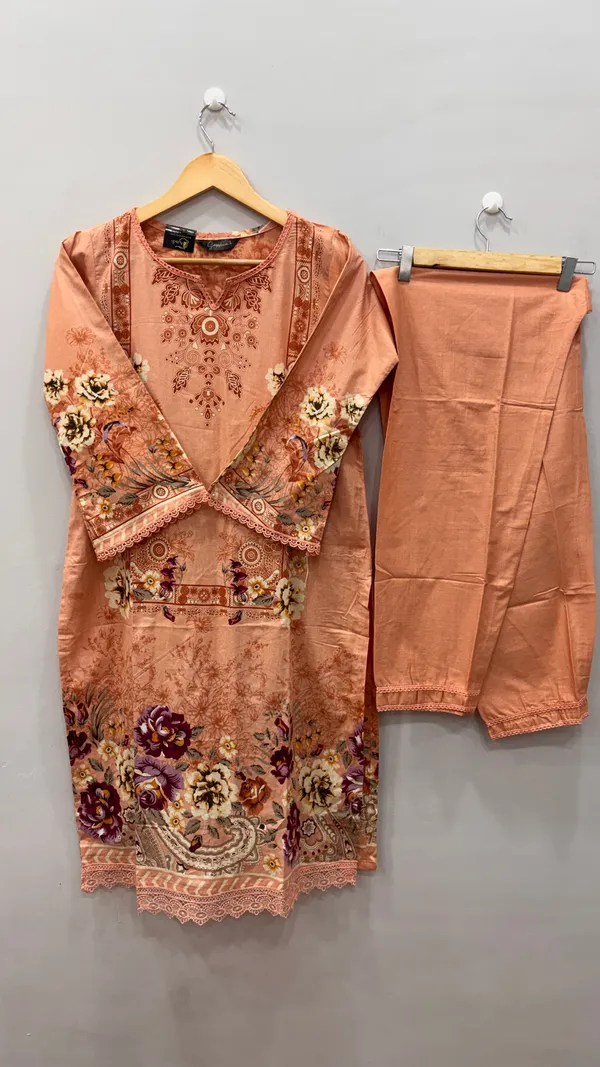 Peach_And_Plum_Premium_Cotton_Kurti_With_Pant_And_Dupatta_Set_For_Women