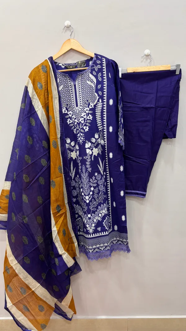 Indigo_Premium_Cotton_Kurti_With_Pant_And_Dupatta_Set_For_Women