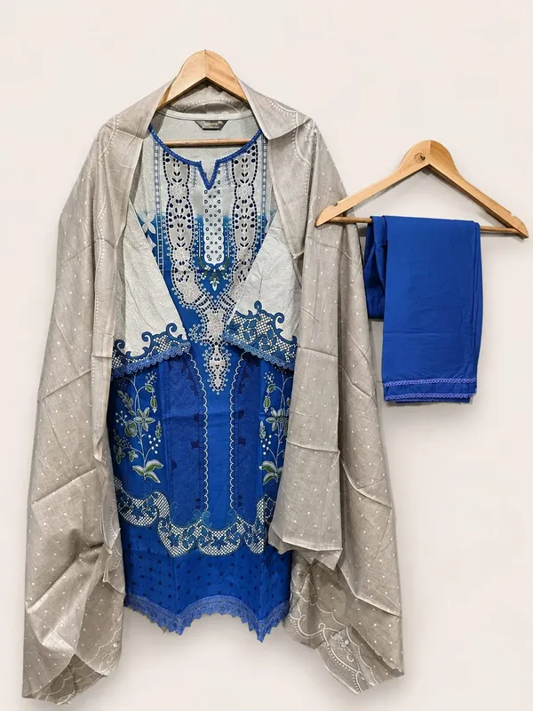 Blue_Premium_Cotton_Kurti_With_Pant_And_Dupatta_Set_For_Women