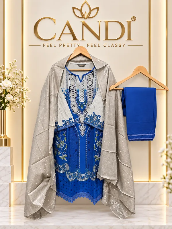 Blue_Premium_Cotton_Kurti_With_Pant_And_Dupatta_Set_For_Women