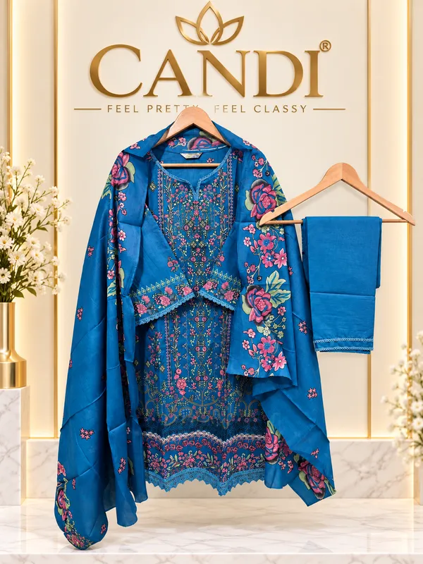 Blue_Premium_Cotton_Kurti_With_Pant_And_Dupatta_Set_For_Women