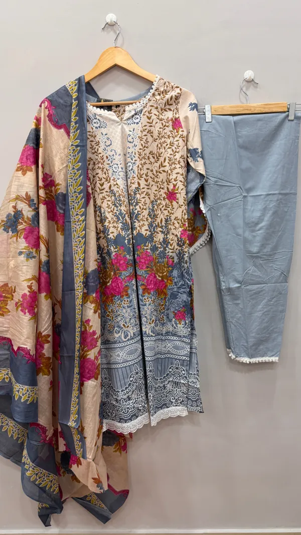 Blue_Premium_Cotton_Kurti_With_Pant_And_Dupatta_Set_For_Women
