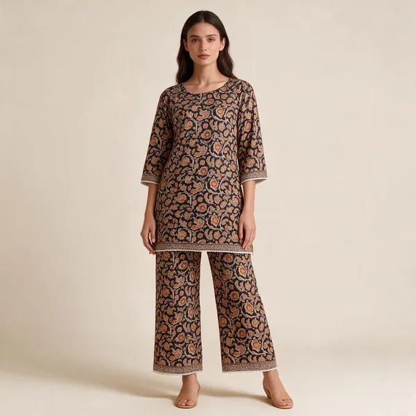 Light_Brown_And_Black_Premium_Cotton_Co-Ord_Set_For_Women