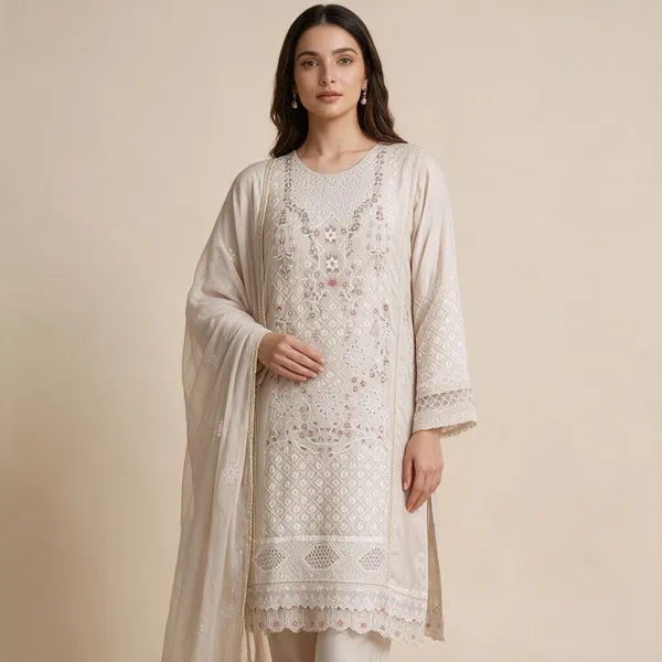 Light_Grey_Premium_Cotton_Kurti_With_Pant_And_Dupatta_Set_For_Women