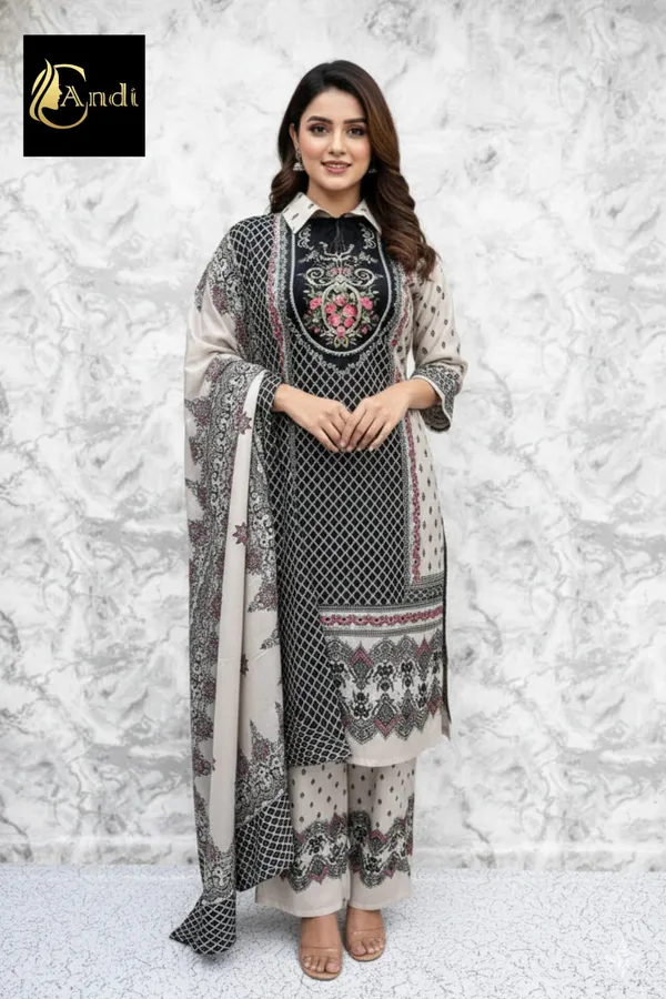 Black_And_White_Premium_Silk_Kurti_With_Pant_And_Dupatta_Set_For_Women