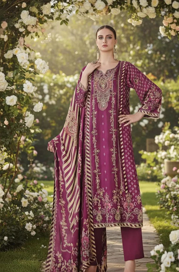Magenta_Premium_Pure_Muslin_Kurti_With_Pant_And_Dupatta_Set_For_Women