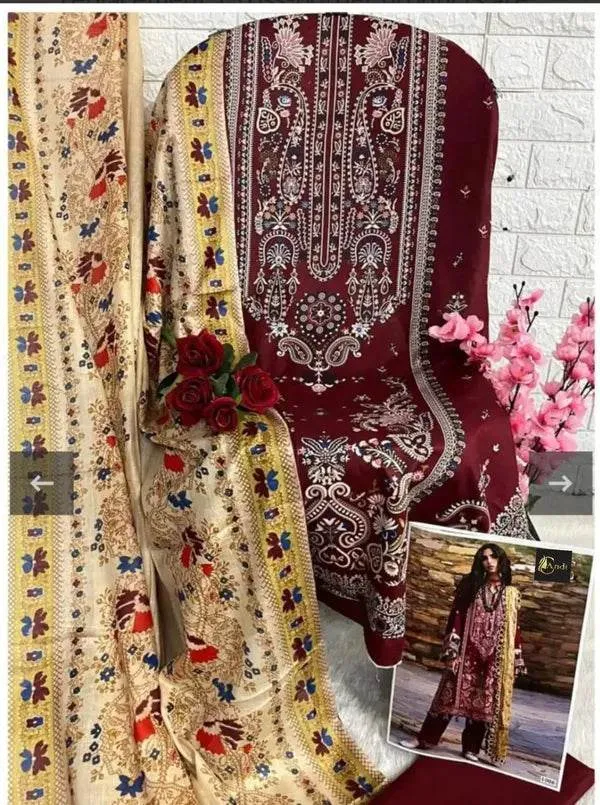 Maroon_Digital_printed_Cotton_Kurti_pant_Dupatta_Set