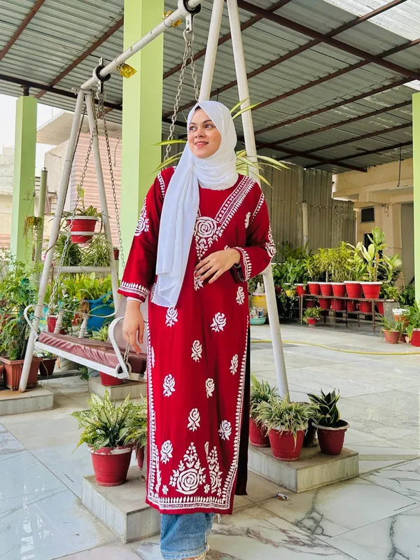 Maroon_And_Rose_Premium_Cotton_Kurti_For_Women