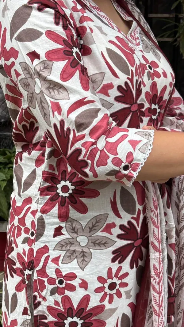 Maroon_white_Floral_print_jaipuri_dupatta_set